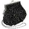 Rosette Vintage Victorian Beaded Frame Kiss Clasp Mini Evening Bag Clutch Handbag Coin Accessory Black - Hand bag - $42.50 