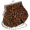 Rosette Vintage Victorian Beaded Frame Kiss Clasp Mini Evening Bag Clutch Handbag Coin Accessory Brown - Hand bag - $42.50 