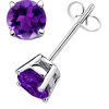 Round Amethyst Solitaire Studs - Earrings - $199.00 