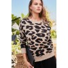 Round Neck Long Sleeve Frayed Edge Leopard Print Sweater - Swetry - $40.04  ~ 34.39€