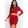 Ruched Side Crop Top & Drawstring Skirt Set - Dresses - $18.70 
