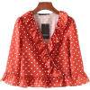 Ruffle V-neck dotted chiffon blouse - 半袖衫/女式衬衫 - $25.99  ~ ¥174.14