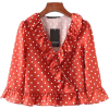 Ruffle V-neck dotted chiffon blouse - Shirts - $25.99 