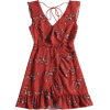 Ruffled Belted Floral Dress - Spudnice - 