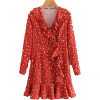 Ruffled Long Sleeve V Neck Dress - Dresses - $28.99 