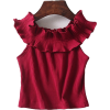 Ruffled strapless collar solid color sho - Shirts - $19.99 