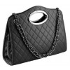 SERENA Diamond Quilted Soft Leatherette Lady Briefcase Handbag Satchel Office Tote Bag w/ Shoulder Chain - 2 color option Black - 手提包 - $25.50  ~ ¥170.86