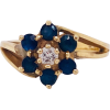 Sapphire Flower Ring with Diamonds 1990s - Pierścionki - 
