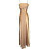 Satin & Chiffon Long Formal Bridesmaid Gown Prom Dress w/ Spaghetti Straps Deco Crystal Pin Junior Plus Size Gold - Dresses - $79.99 