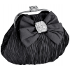 Satin Bow Pleated Rhinestones Brooch & Clasp Frame Baguette Clutch Evening Bag Handbag Purse w/2 Hidden Chains Black - バッグ クラッチバッグ - $42.50  ~ ¥4,783