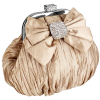 Satin Bow Pleated Rhinestones Brooch & Clasp Frame Baguette Clutch Evening Bag Handbag Purse w/2 Hidden Chains Gold - Clutch bags - $42.50 