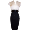 Satin Top Dress w/Belted Black Pencil Skirt Junior Plus Size Ivory/Black - Dresses - $34.99 