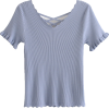 Saw-tooth V-neck Basic Knitwear - T-shirts - $25.99 