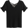 Saw-tooth V-neck Basic Knitwear - T-shirts - $25.99 