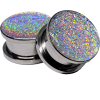 Screw on Plugs - Silver Holographic Glit - Earrings - $10.69 