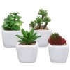 Set of 4 Small Modern Cube-Shaped White Ceramic Planter Pots with Artificial Succulent Plants - MyGift - Plants - $25.99 