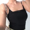 Sexy U-neck double-layer mesh slim fold high waist short section exposed navel b - Shirts - $19.99 