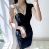 Sexy low-cut one-shoulder black slim OL suit collar dress - sukienki - $27.99  ~ 24.04€