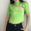 Sexy short-sleeved T-shirt female chest cutout side open knitted top - T-shirt - $25.99  ~ 22.32€