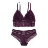 SheIn Women's Floral Lace Sheer Two Piece Bra and Briefs Cut Out Scallop Trim Lingerie Set - Underwear - $9.99 