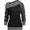  Stripe Trim Skew Neck Raglan  - Long sleeves t-shirts - 