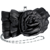 Sheer Wild Rose Rhinestones Frame Clasp Clutch Baguette Evening Handbag Purse w/2 Hidden Detachable Chains Black - Hand bag - $39.99 