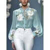 Sheer light teal floral tops - Košulje - kratke - 