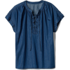 Short Sleeve Lace-Up Denim Shirt - Srajce - kratke - 