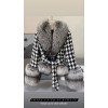 Short checkered grey fur coat - Jacket - coats - 