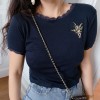 Short round neck lace embroidered short-sleeved T-shirt - 半袖衫/女式衬衫 - $25.99  ~ ¥174.14