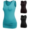 SimpleFun Women's V Neck Side Ruched Sexy Sleeveless Blouse Solid Stretch Tank Tops - Shirts - $15.99 