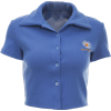 Single-breasted cardigan short-sleeved T-shirt female blue lapel embroidery wild - Рубашки - короткие - $25.99  ~ 22.32€