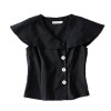 Single-breasted solid color ruffled larg - Shirts - $25.99 