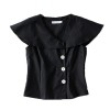 Single-breasted solid color ruffled larg - 半袖衫/女式衬衫 - $25.99  ~ ¥174.14