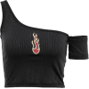 Slanted shoulder sleeved flame embroider - Camicie (corte) - $15.99  ~ 13.73€