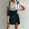 Slim short-sleeved T-shirt + high waist straps split small dress skirt - Dresses - $28.99 