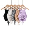 Sling flat drawstring pleated sexy nude vest - Shirts - $25.99 