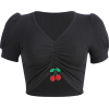 Small Cherry Pleated Slim Short Navel T- - Shirts - $19.99 