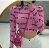 Small round neck short letter bottoming shirt candy color leak finger long sleev - Shirts - $25.99 