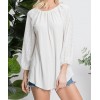Soft White Blouse w/ Eyelet Sleeves - Long sleeves shirts - 