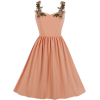 Solid Applique Zipper Pleated Dress - sukienki - 