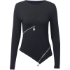 Solid color irregular zipper bottoming shirt female dark long sleeve top - Shirts - $25.99 