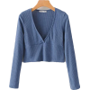 Solid color knit V-neck long sleeve bott - T-shirts - $25.99 