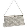 Sophisticated Crystals Rhinestones Clasp Soft Clutch Evening Bag Baguette Handbag Purse w/Detachable Chain Silver - Hand bag - $199.90 