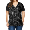 Spider Web Oversized V Neck Loose Shirt - Camisa - curtas - $23.99  ~ 20.60€