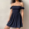 Square Collar Pleated Puff Sleeve Dress - ワンピース・ドレス - $35.99  ~ ¥4,051