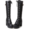 Square Lacing Knee High Heel Boots Blk - Stiefel - 