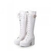 Square Lacing Knee High Heel Boots Wht - Boots - 