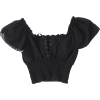 Square collar strap short sleeve chiffon - Shirts - $15.99 