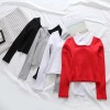 Square collar thread solid color long-sleeved T-shirt women's slim top - Shirts - $25.99 